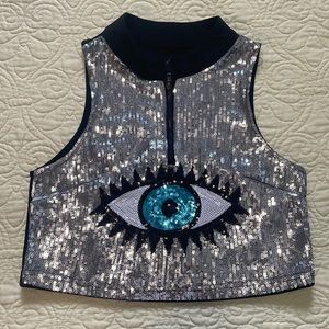 Sequin silver crop top